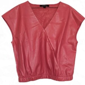 Andrew Marc NY V-Neck Faux Leather Wrap Front Sleeveless Blouse Salmon - sz L